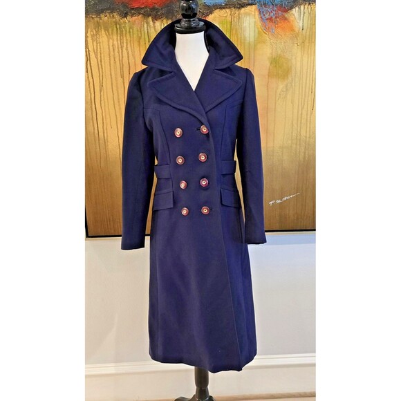 60s/70s VTG Corry Fashions Coat Womens S Navy Wool Double Breasted Lined Belted - Picture 1 of 16